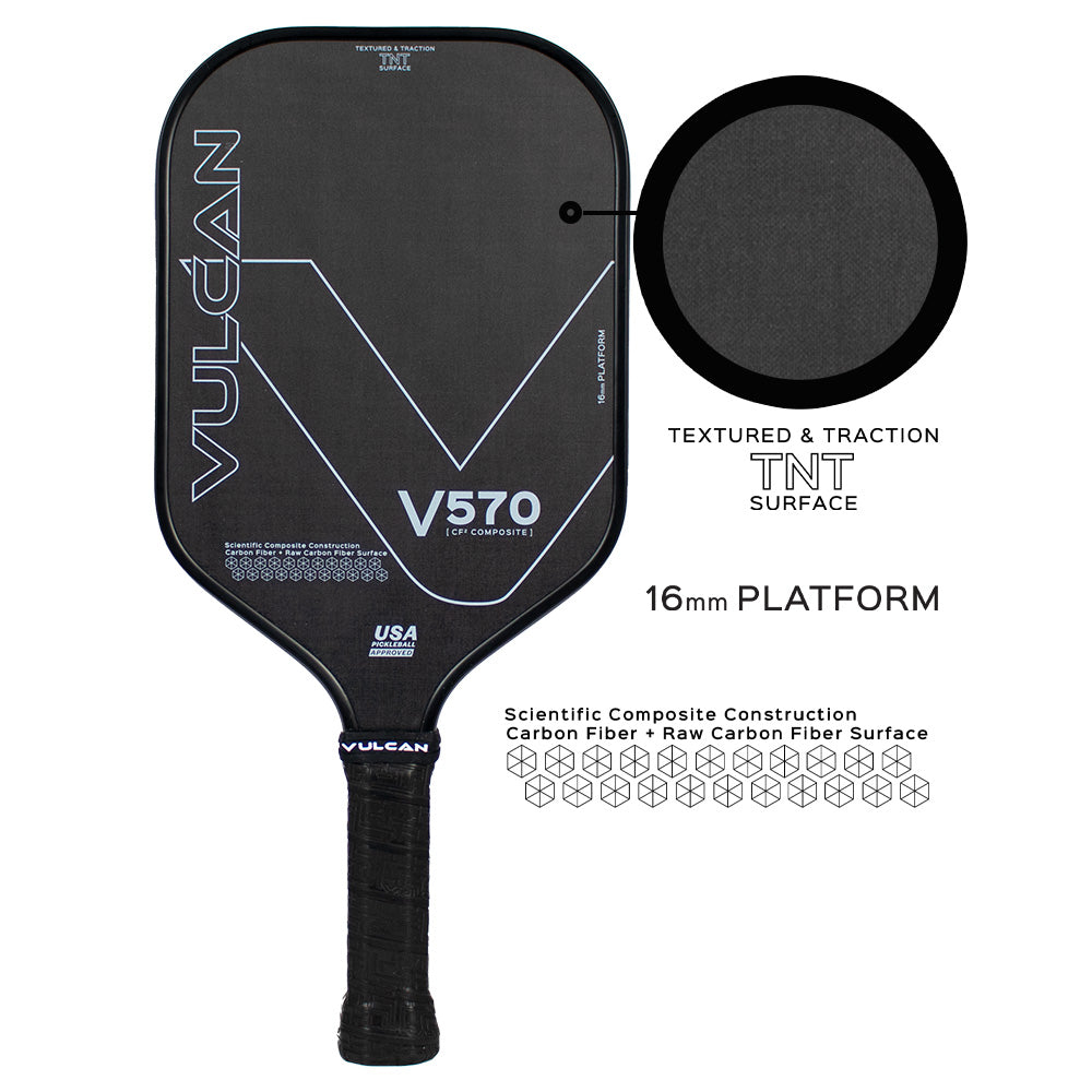 Vulcan V570CF2 Raw Carbon Fiber Pickleball Paddle - tech specs