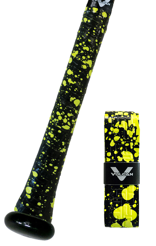 Splatter Series - Vulcan Bat Grips - Black & Optic Yellow Splatter